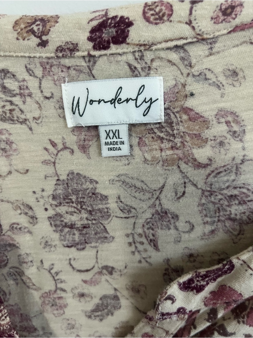 Wonderly Cream Floral Tunic with Mauve-Brown Trim - Picture 3 of 3